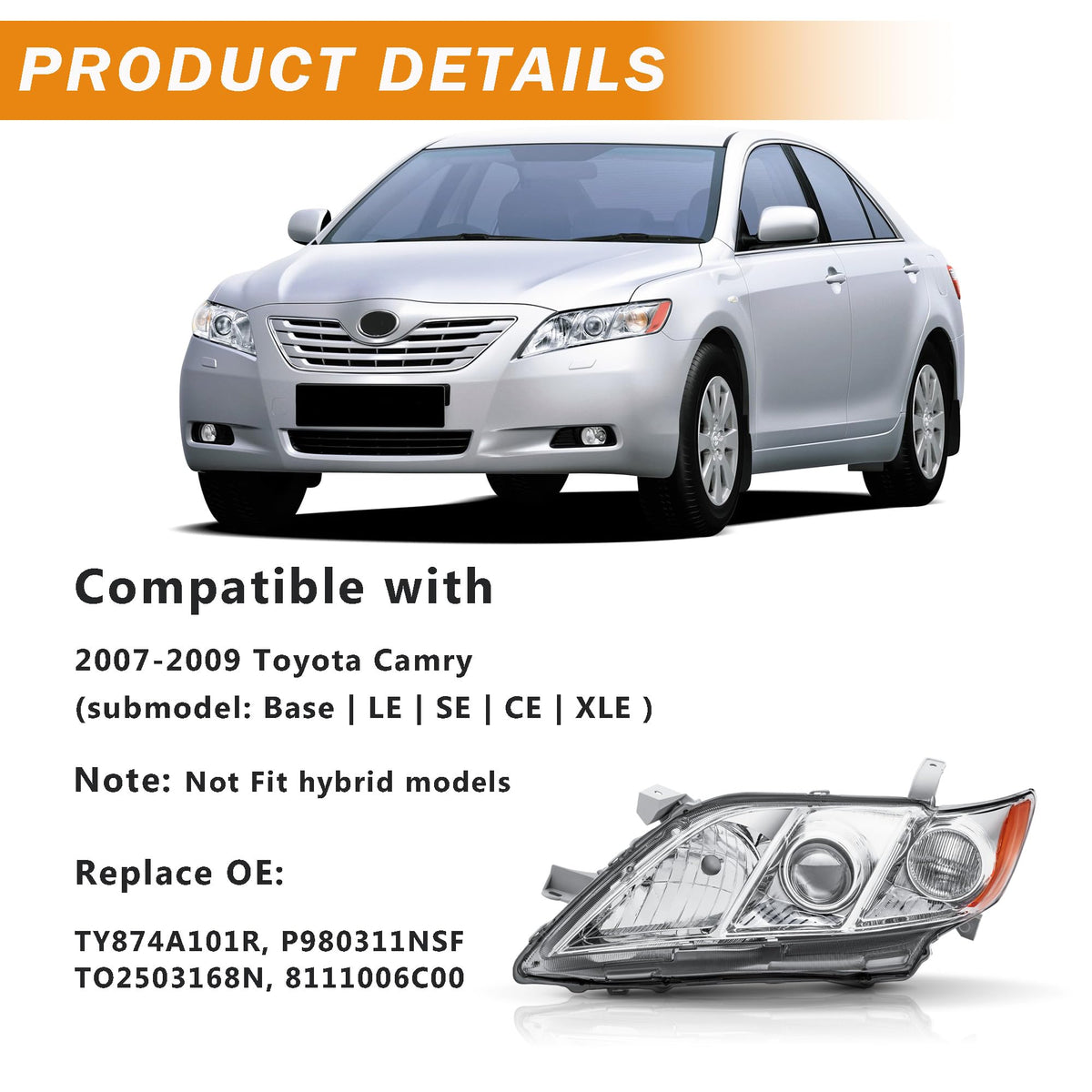 Headlight Assembly for Toyota Camry U914106
