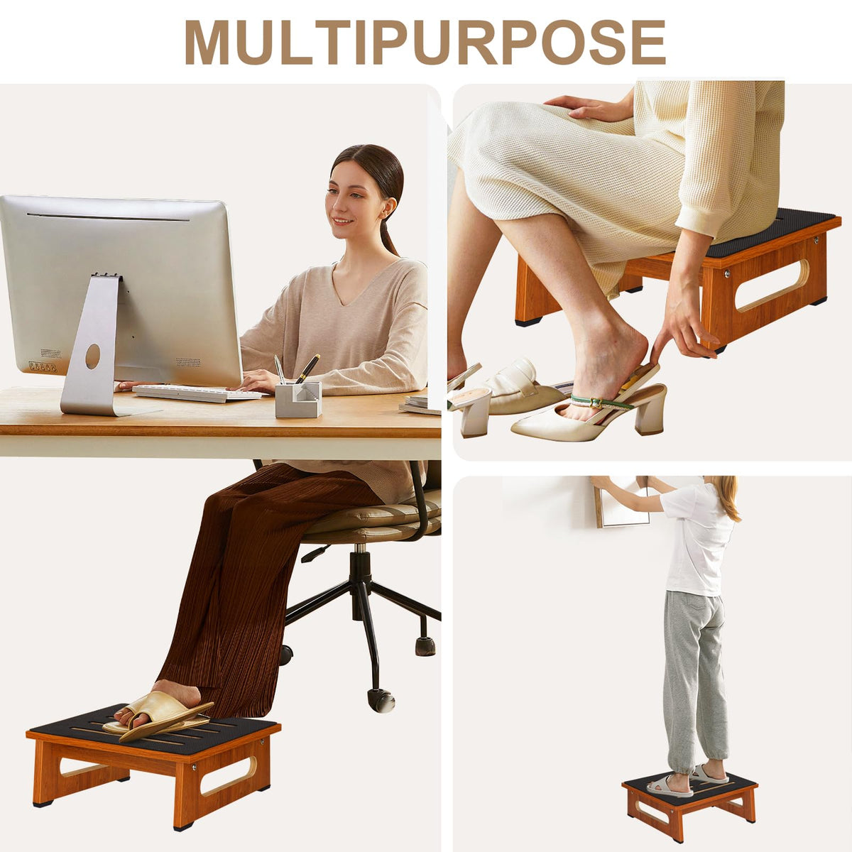 Brown Bed Step Stool with Handles B2535