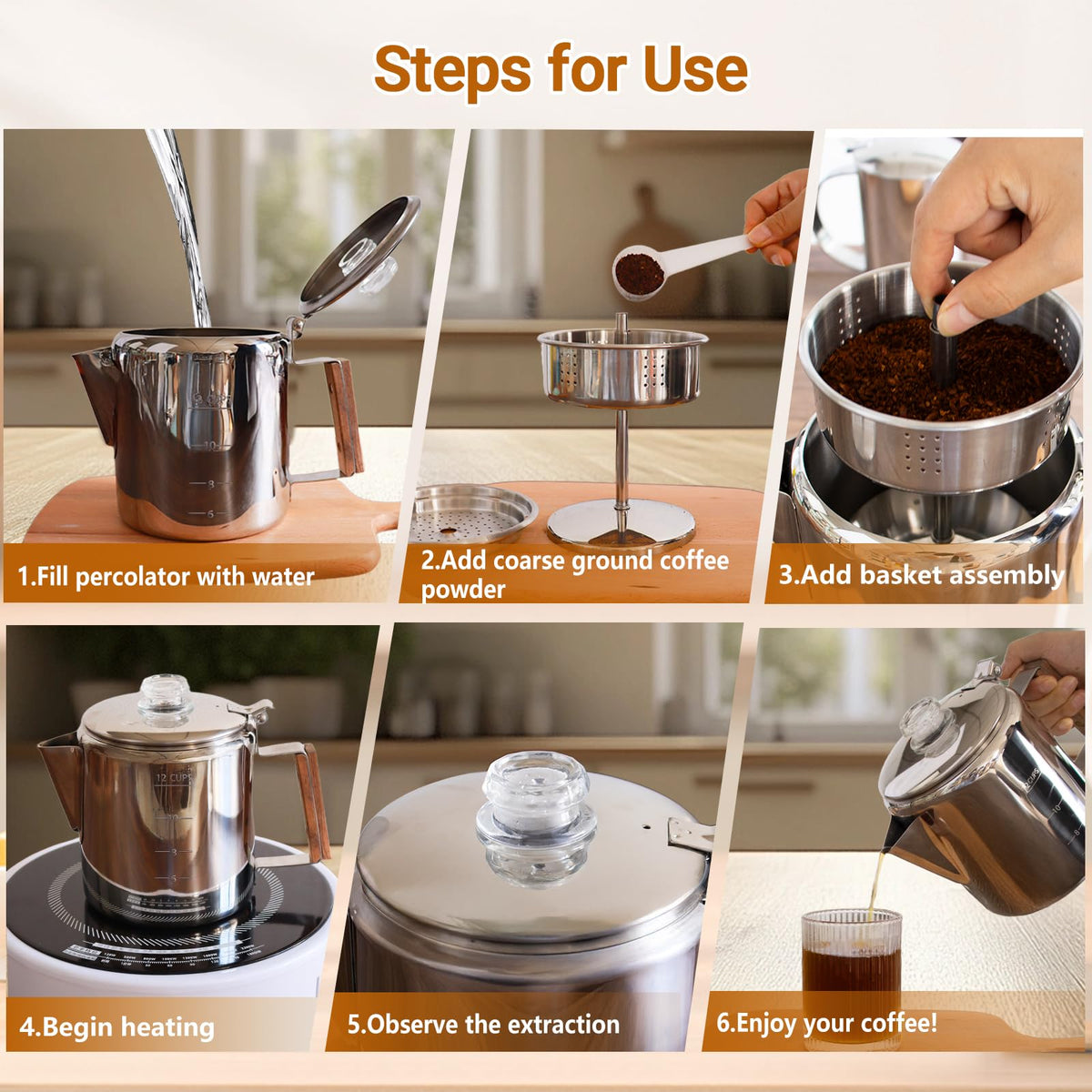 12 Cup Stainless Steel Percolator Coffee Pot S3719