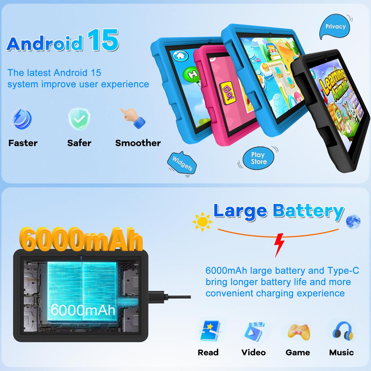 10.1 Inch Kids Tablet 64GB ROM Octa-Core Anti-Blue Light Screen Black N456512