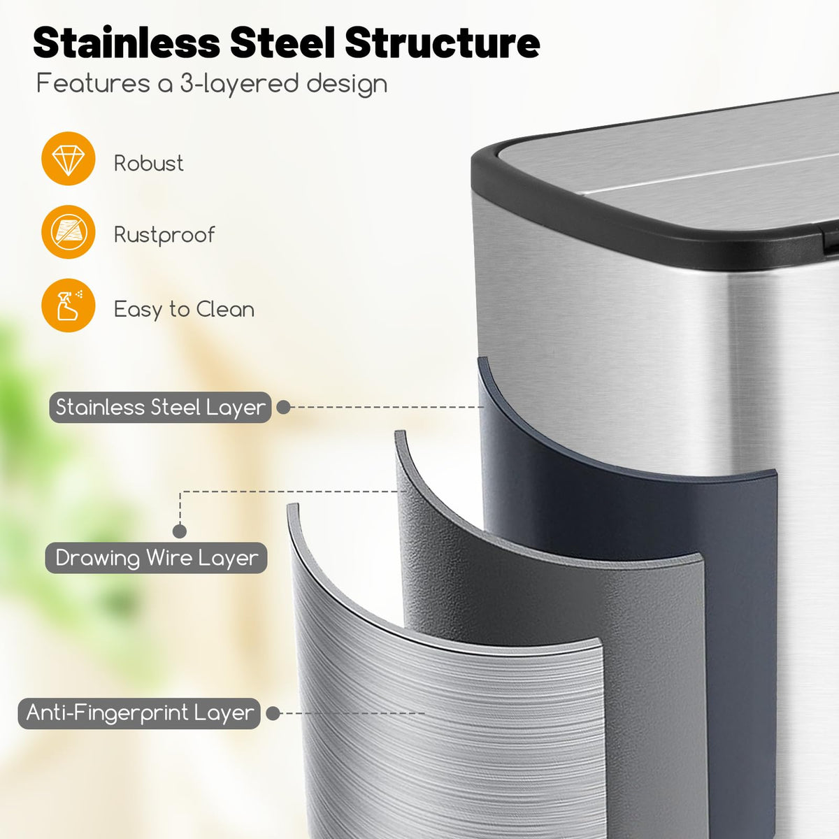 12 Gallon Stainless Steel Kitchen Trash Can R841