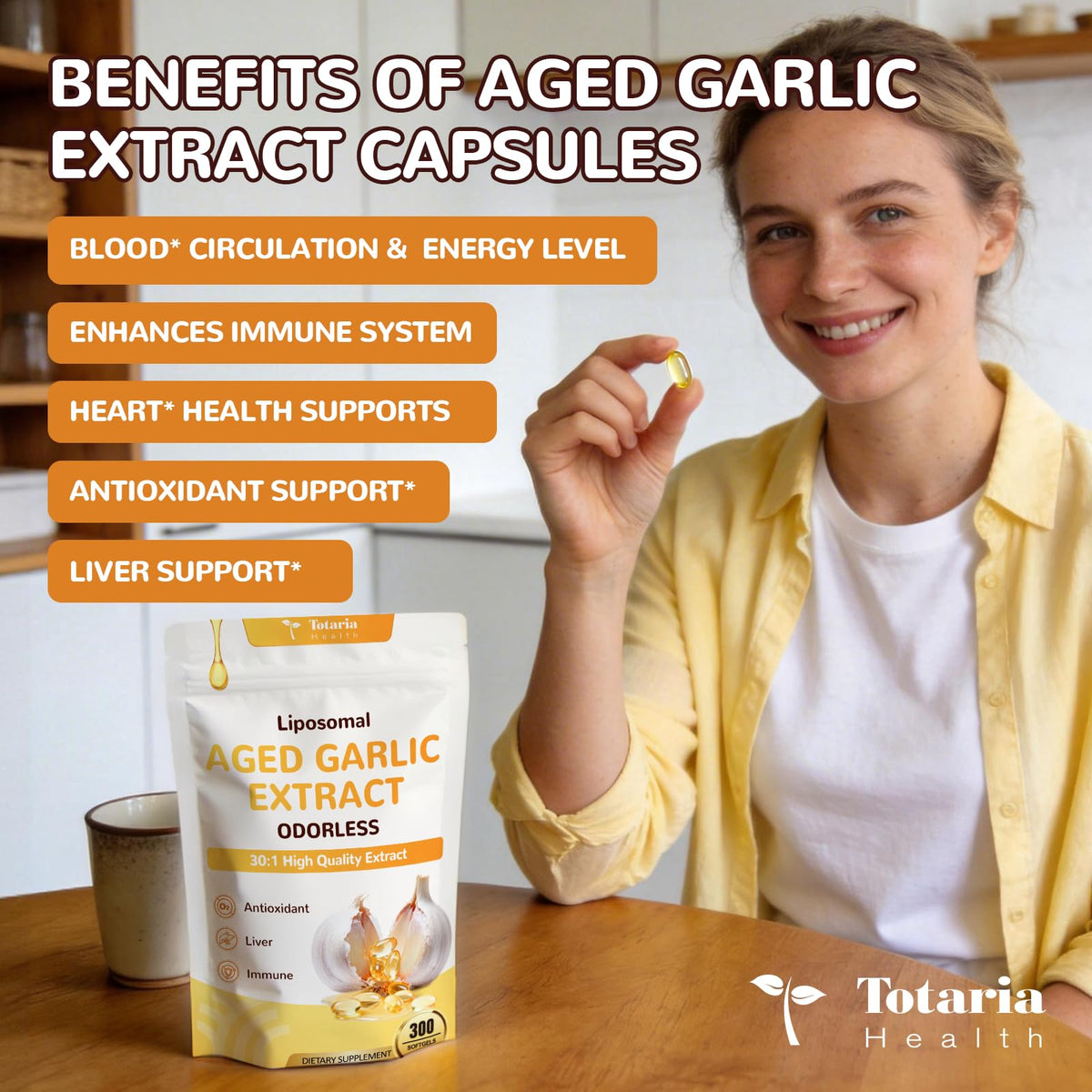 Odorless Aged Garlic Extract Capsules with Magnesium, Zinc, Vitamin B, 300 Softgels V135115