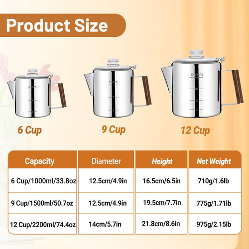12 Cup Stainless Steel Percolator Coffee Pot S3719