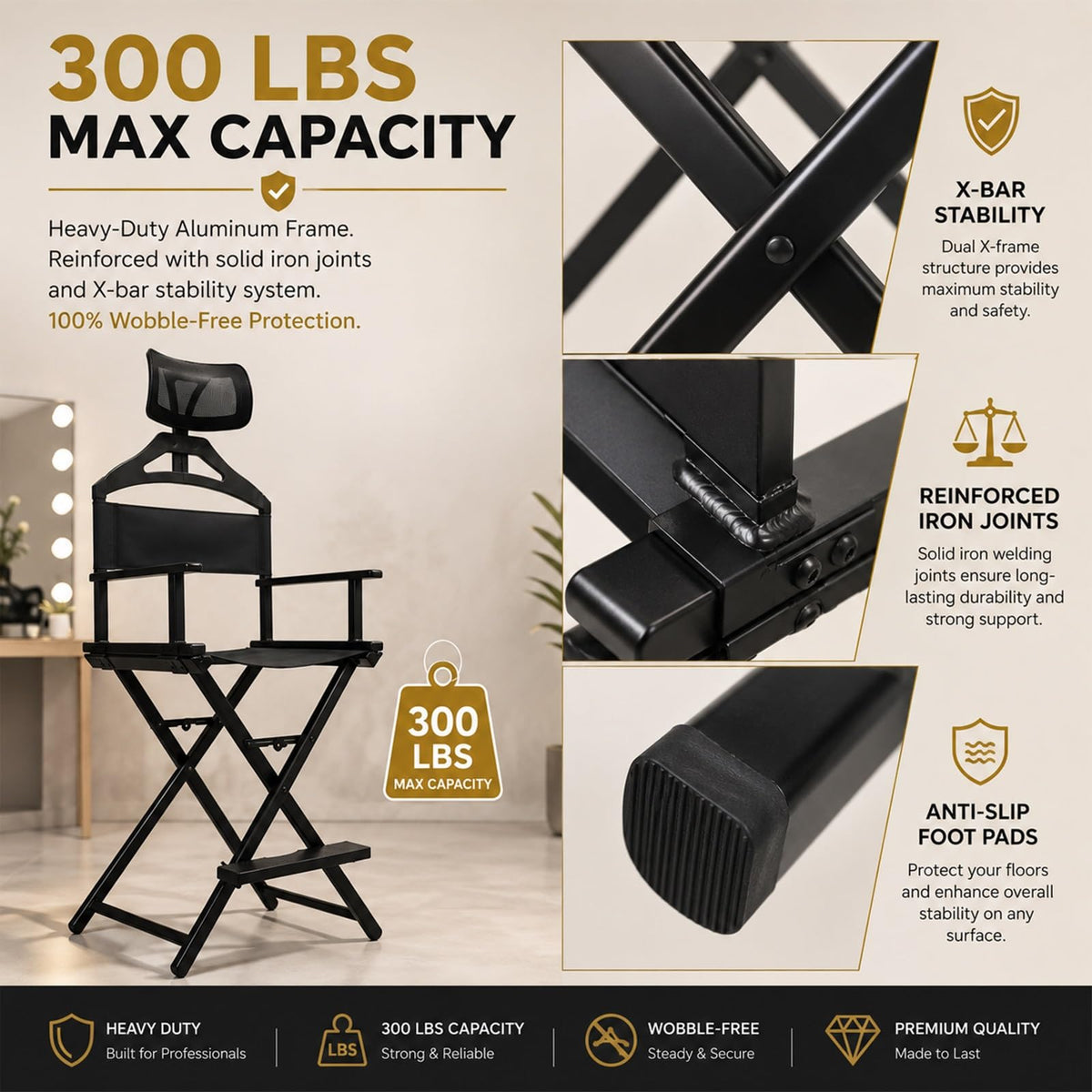 Tall Folding Directors Chair with Adjustable Headrest G59087