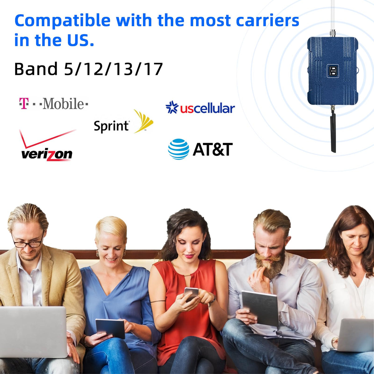 Cell Phone Signal Booster for Home Up to 7,000 sq ft Band 5/12/13/17 Light Blue Z20258