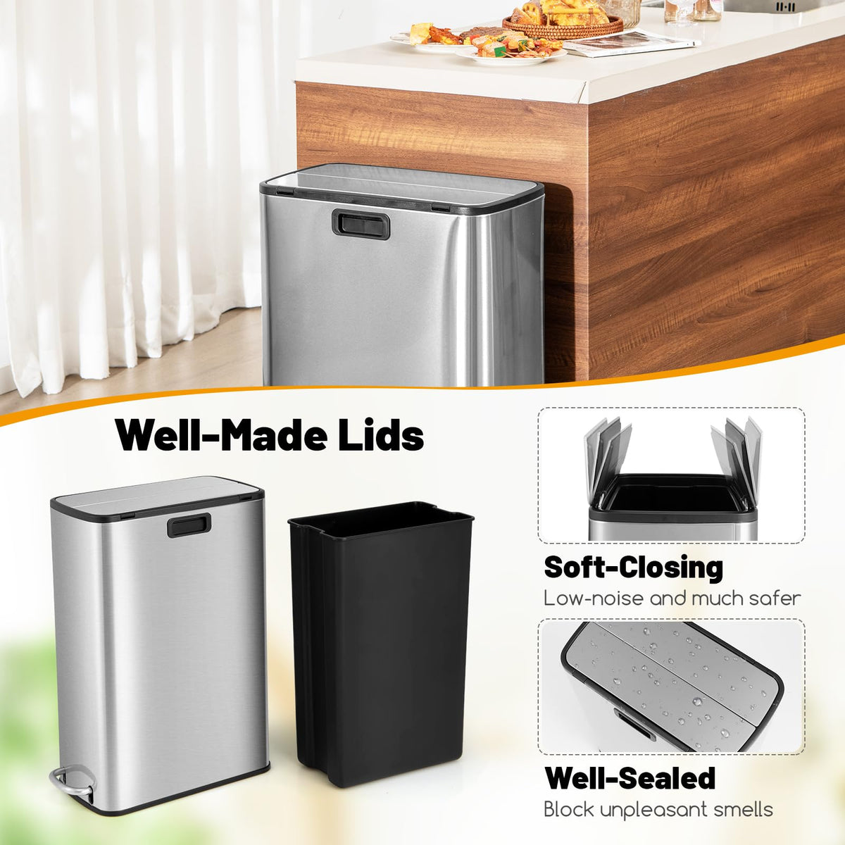12 Gallon Stainless Steel Kitchen Trash Can R841