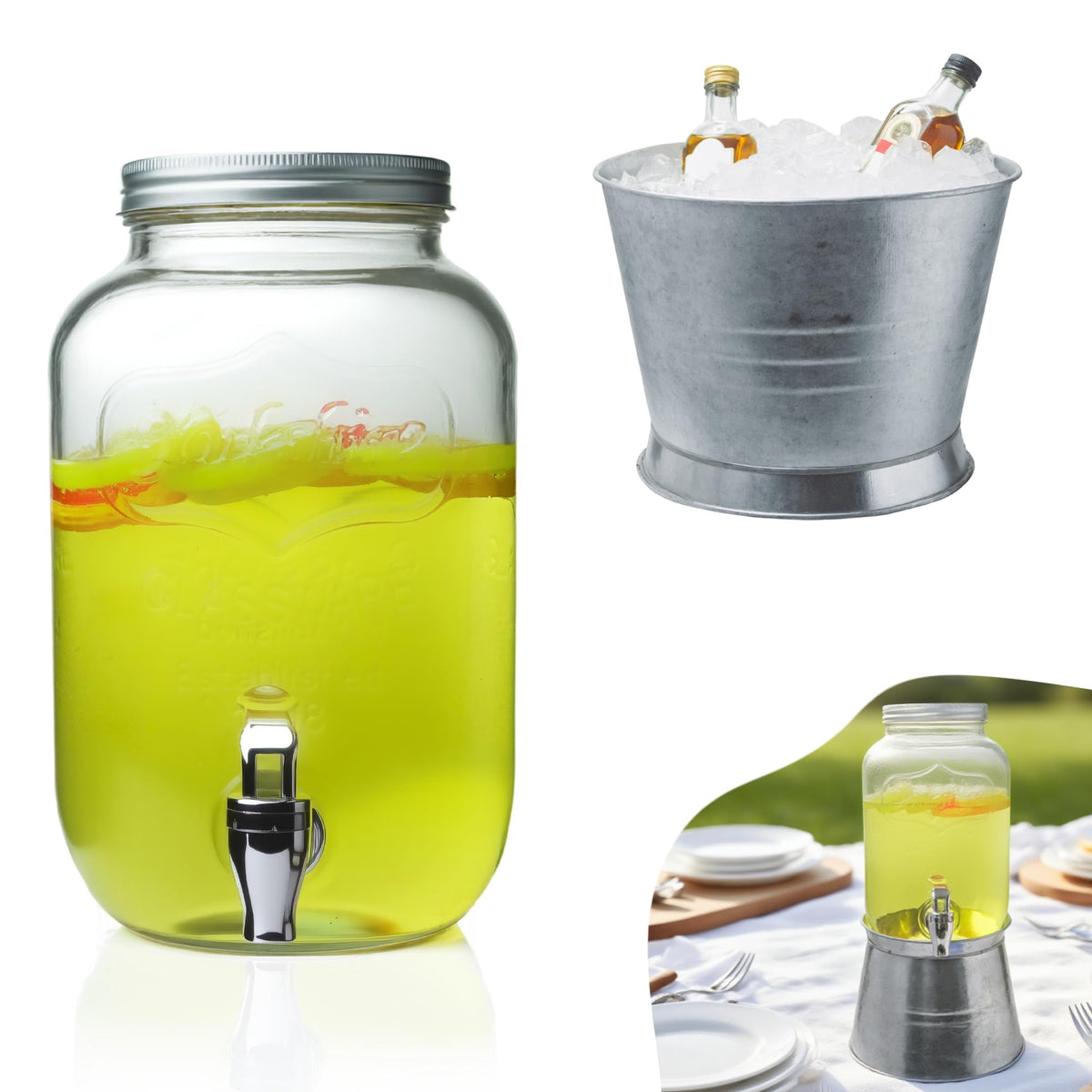 Glass Beverage Dispenser with Stand 1 Gallon I30247