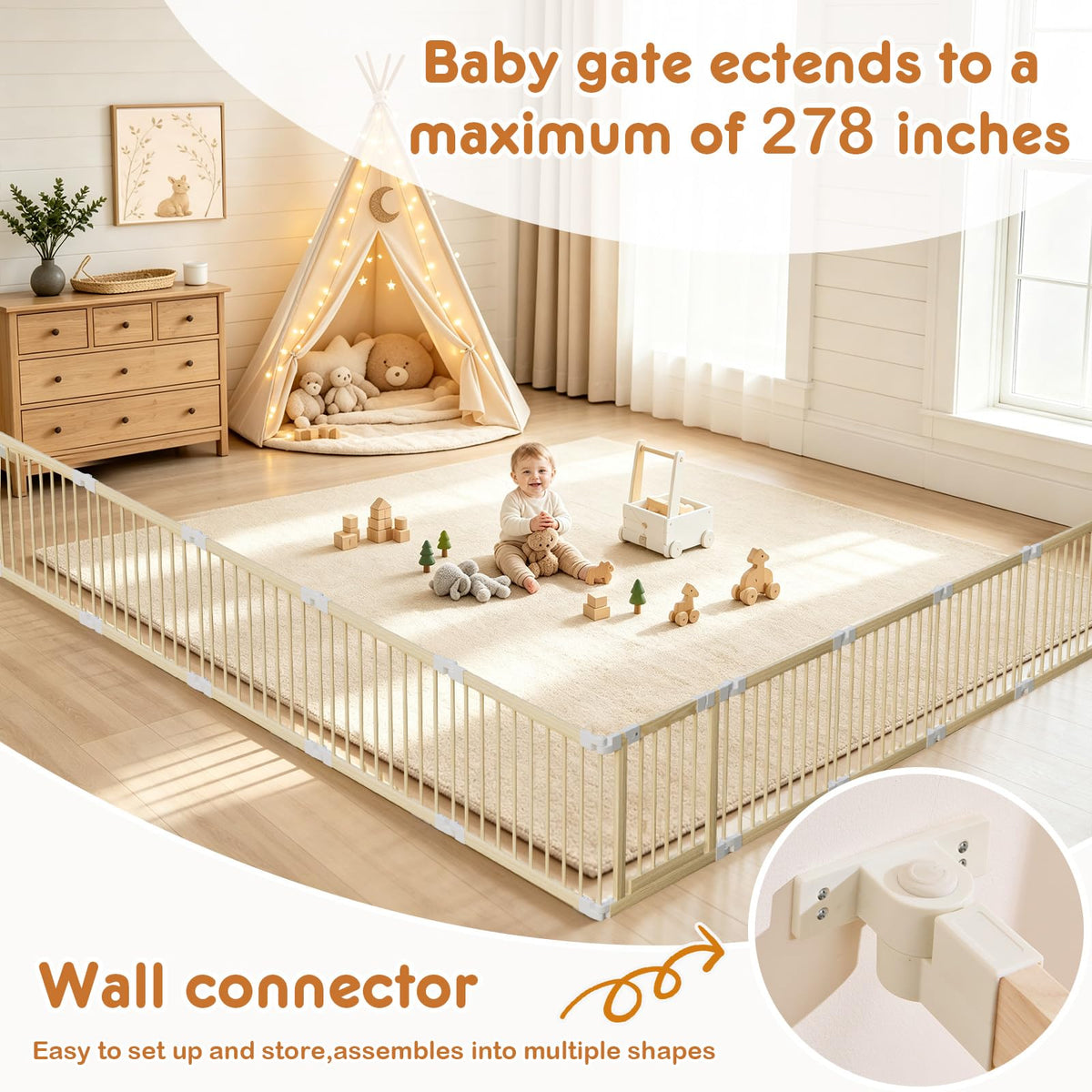 Foldable Wooden Playpen with Gate G838796