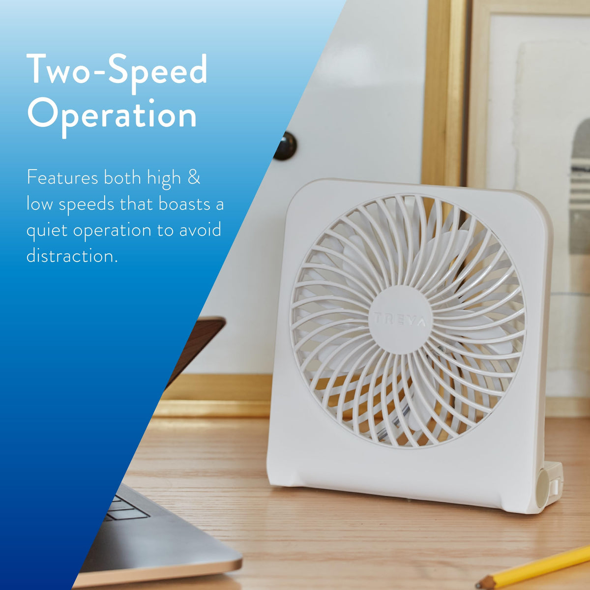 5 in USB Battery Powered Desk Fan Adjustable Tilt 2-Speed White M24376