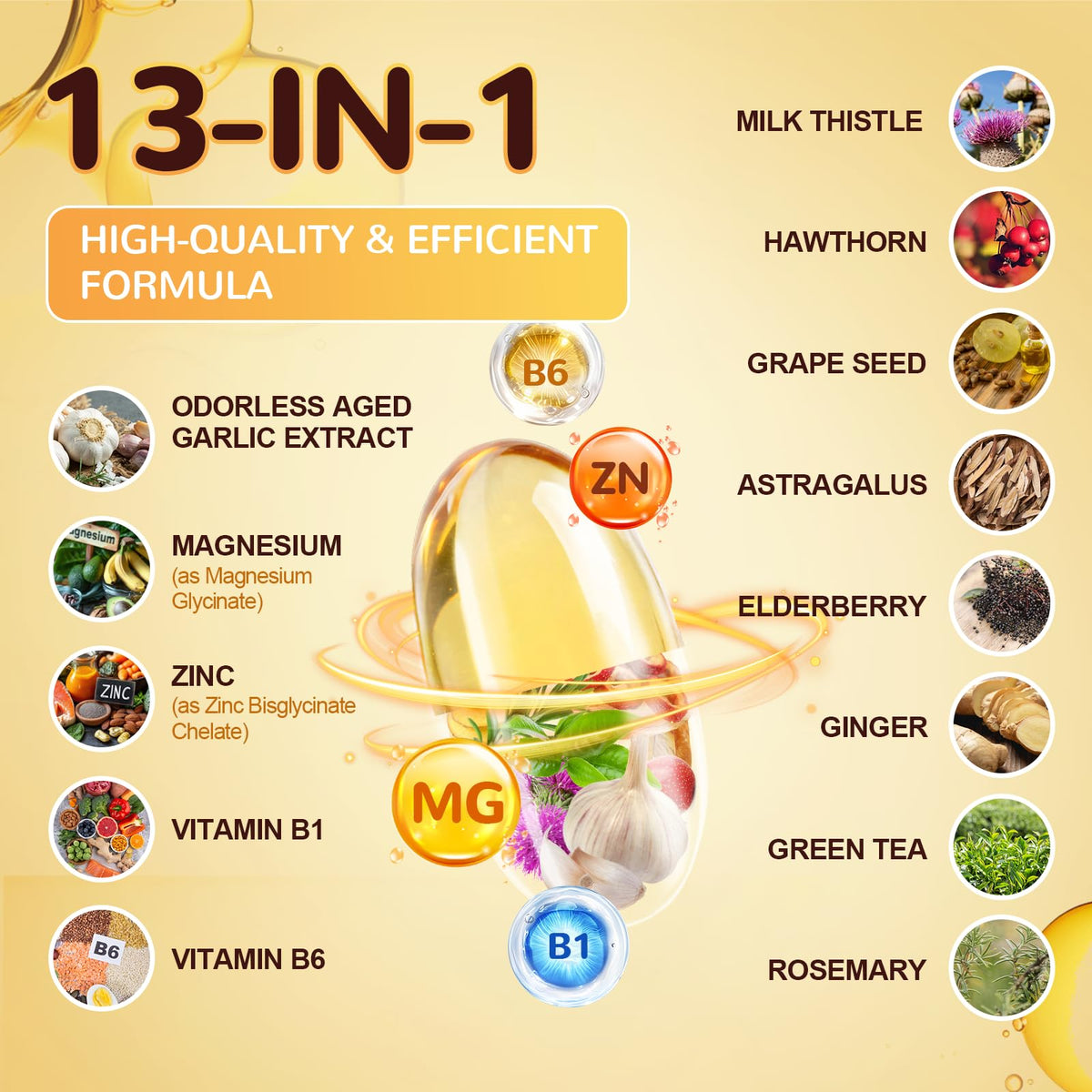 Odorless Aged Garlic Extract Capsules with Magnesium, Zinc, Vitamin B, 300 Softgels V135115
