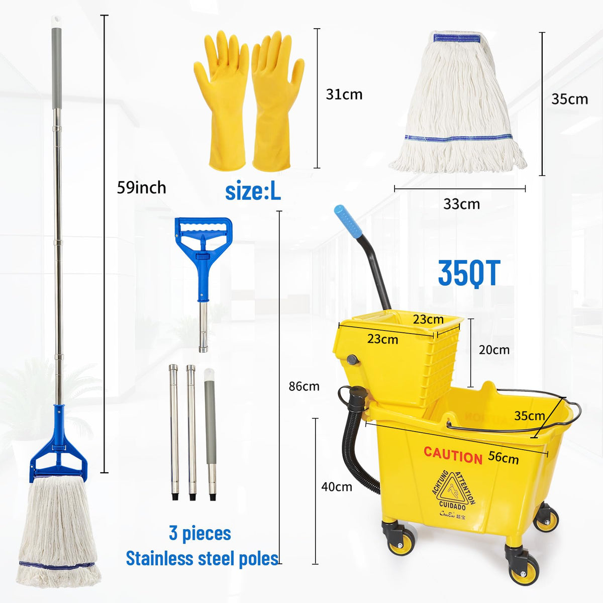 Yellow 35 Qt. Side-Press Mop Bucket and Wringer Combo on Wheels A7811