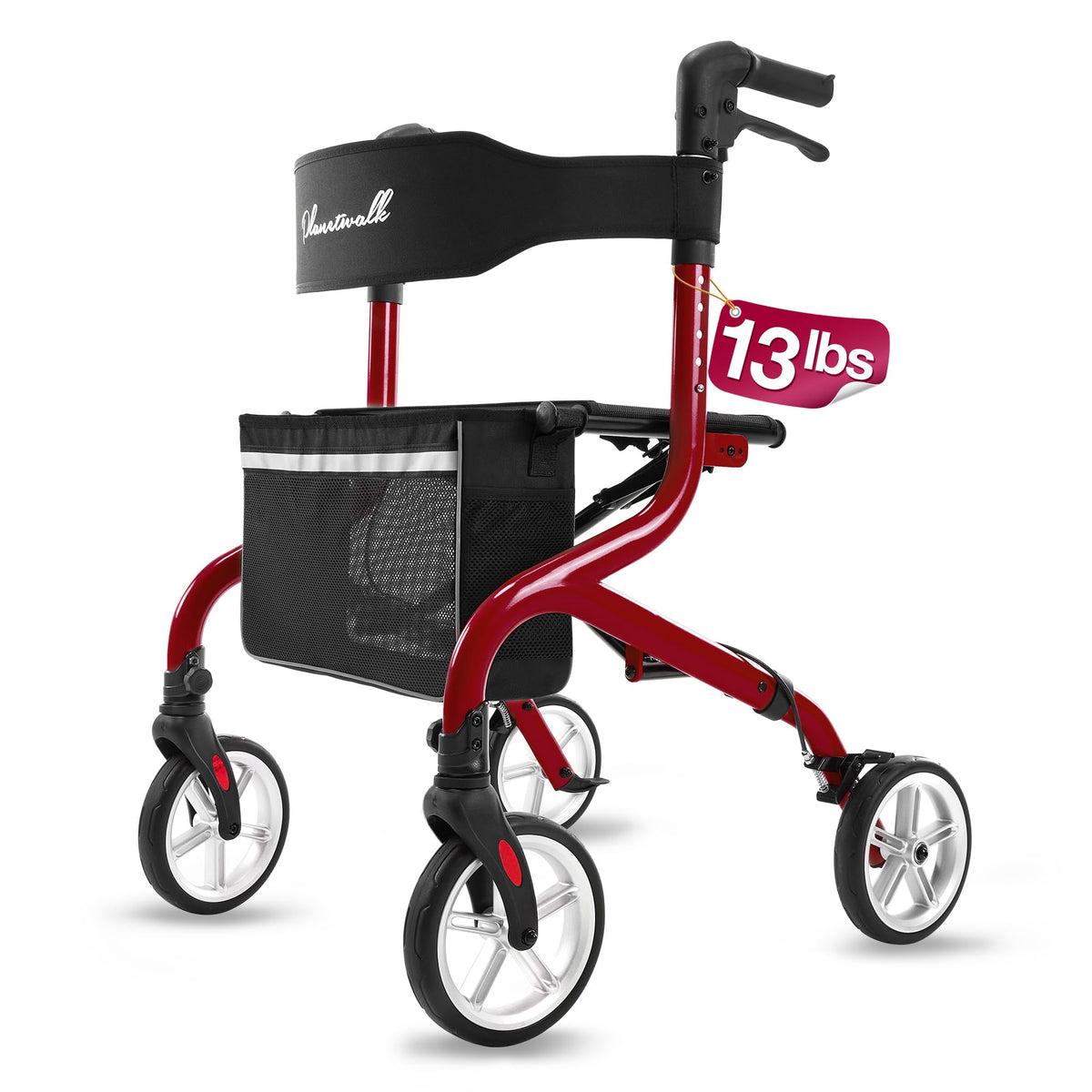 Lightweight Foldable Rollator Walker with Seat and 8" Rubber Wheels Q32655