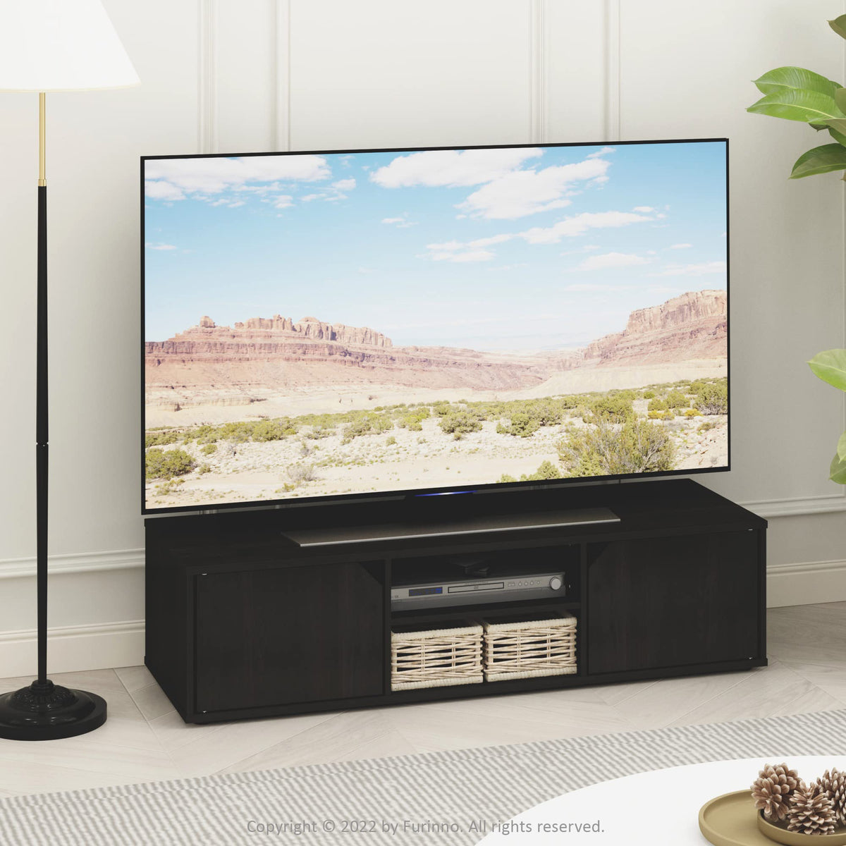 Espresso 2-Tier TV Stand with Open Shelf and Door Cabinets H8286