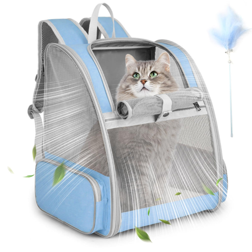 Blue Collapsible Cat Backpack Carrier with Mesh K5855