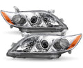 Pair Headlights Assembly Compatible With 2007-2009 Toyota Camry Driver Passenger Side Halogen Chrome Housing Clear Lens Z887