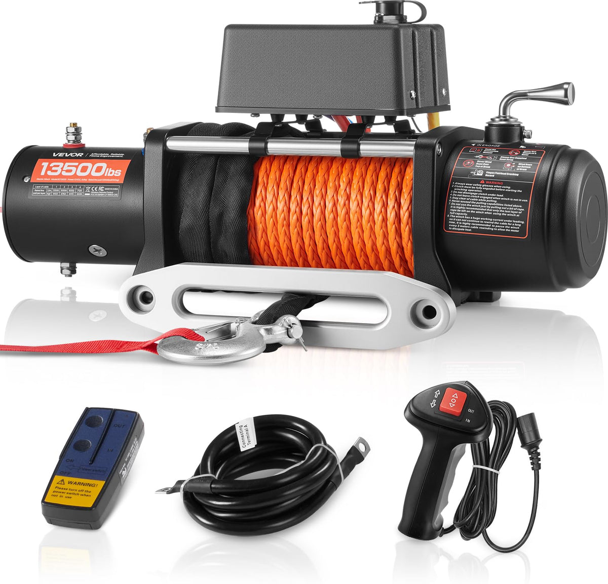 13,500 lb 12V DC Electric Truck Winch with Synthetic Rope N48770