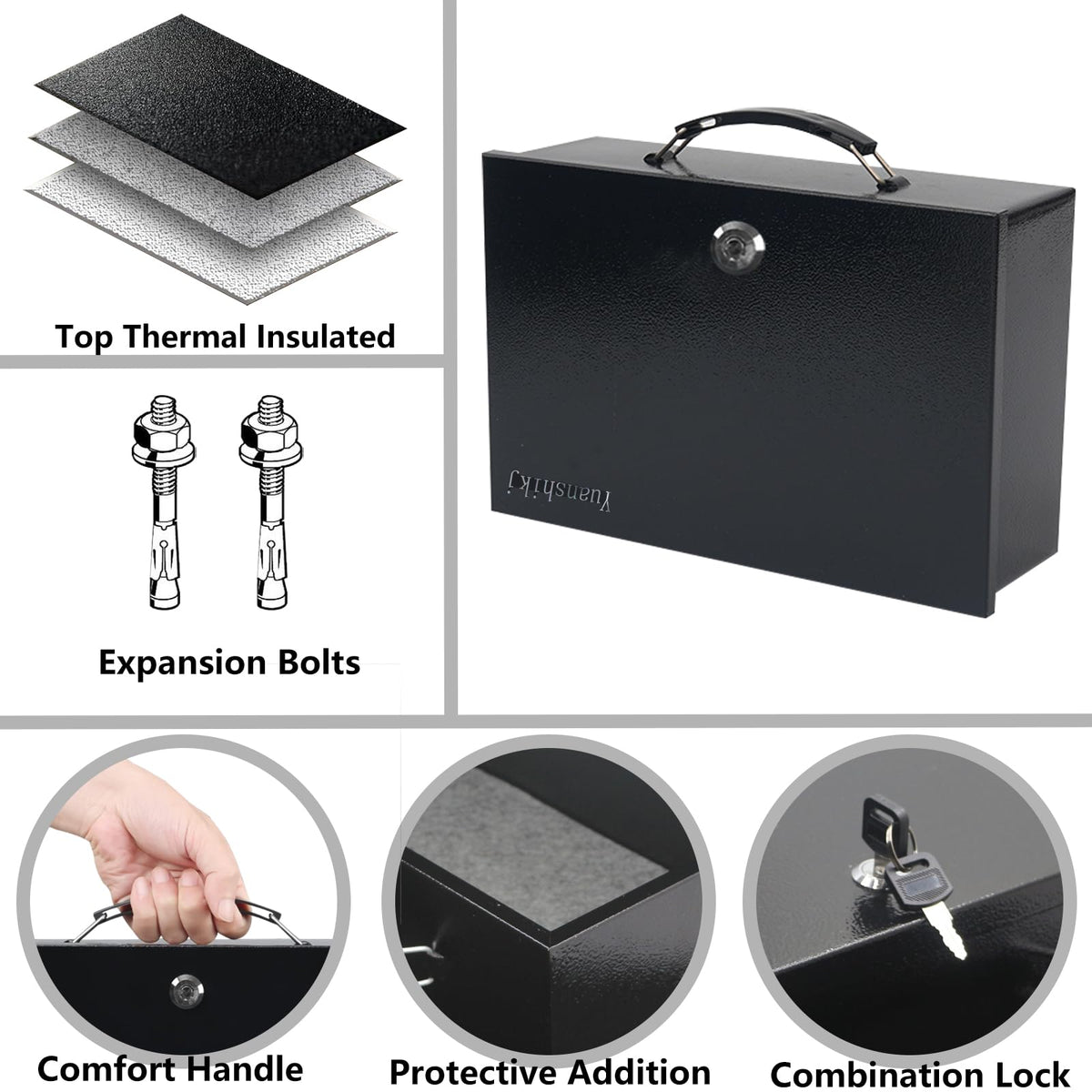 Fireproof Key Lock Steel Security Safe Box, 0.38 Cu Ft, Black H326589