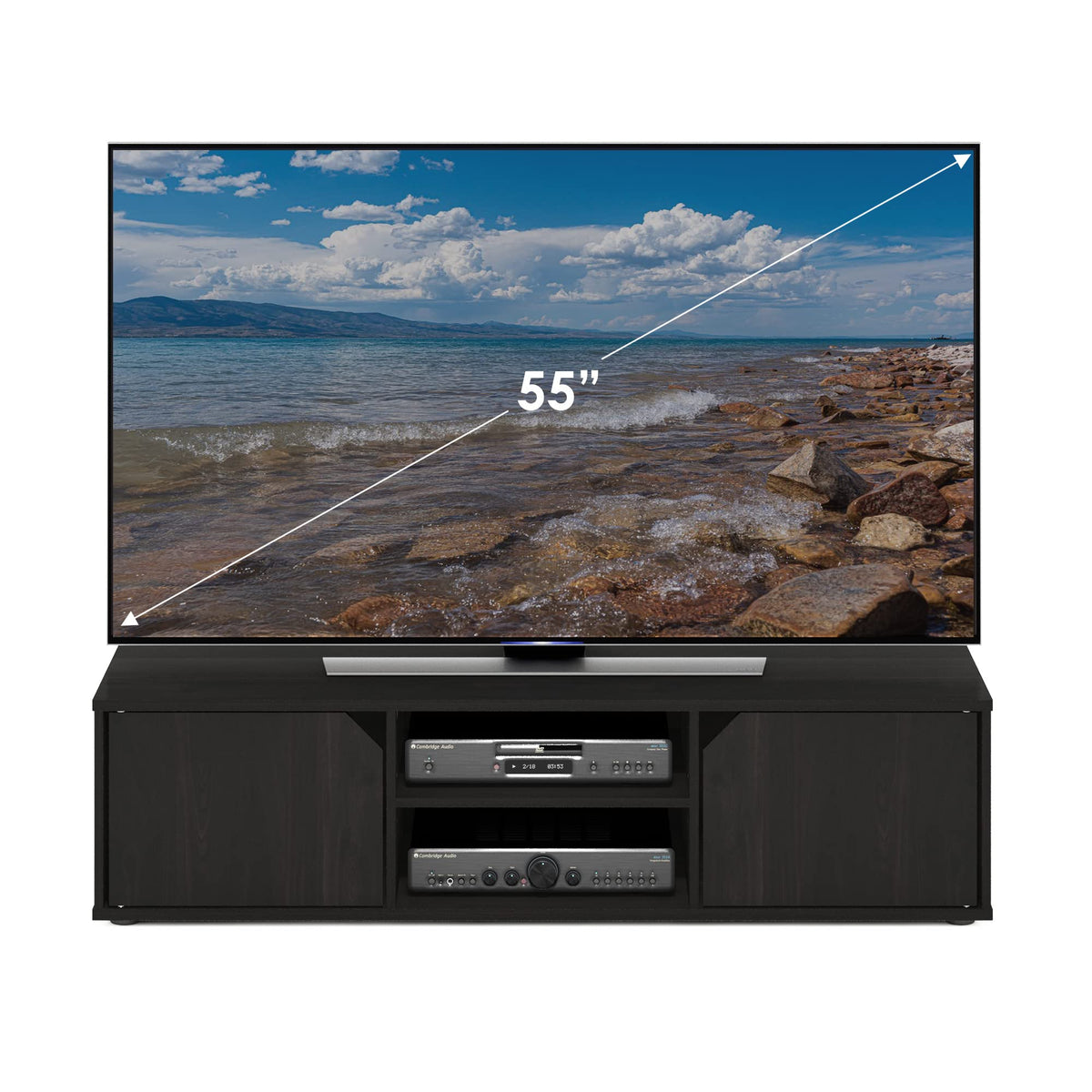 Espresso 2-Tier TV Stand with Open Shelf and Door Cabinets H8286