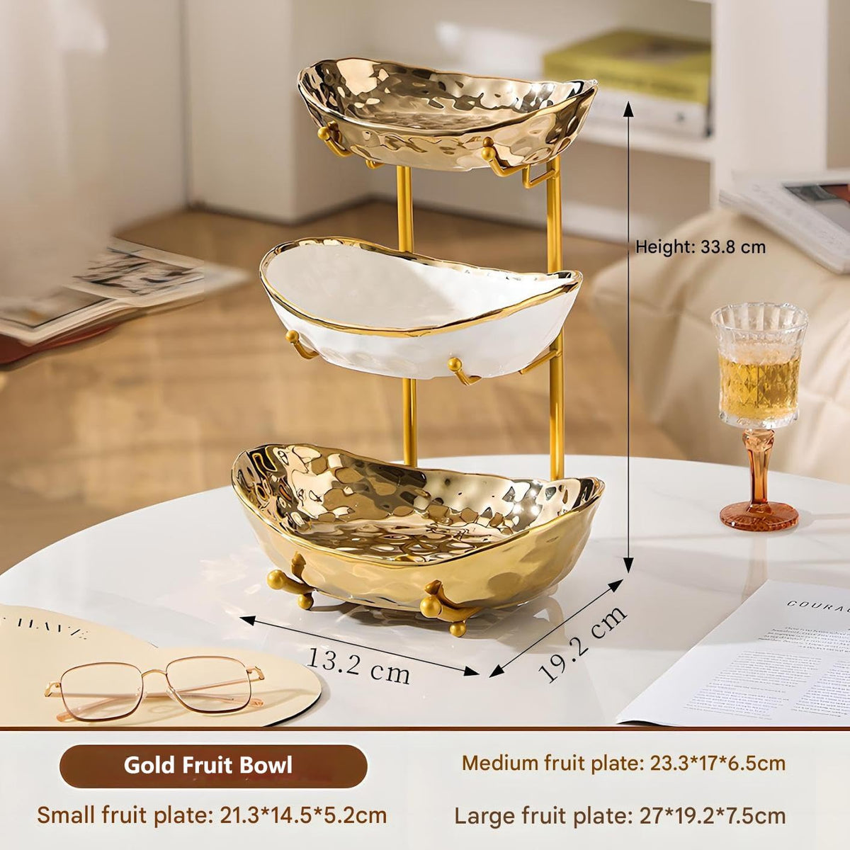 3 Tier Ceramic Fruit Bowl with Metal Stand H2261