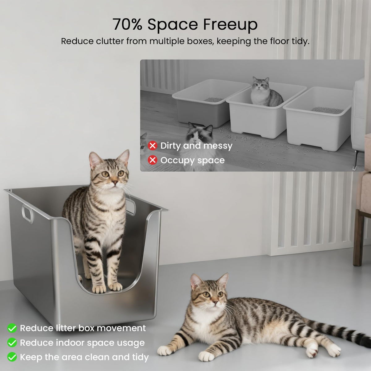 XL Stainless Steel Cat Litter Box with Low Entry V925541