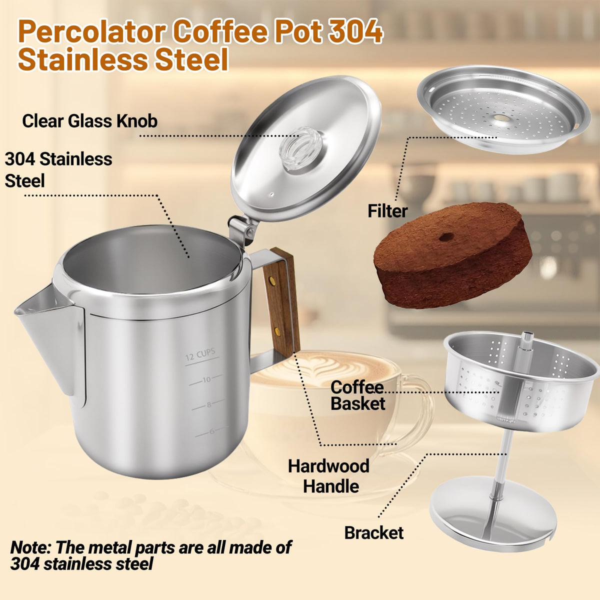 12 Cup Stainless Steel Percolator Coffee Pot S3719
