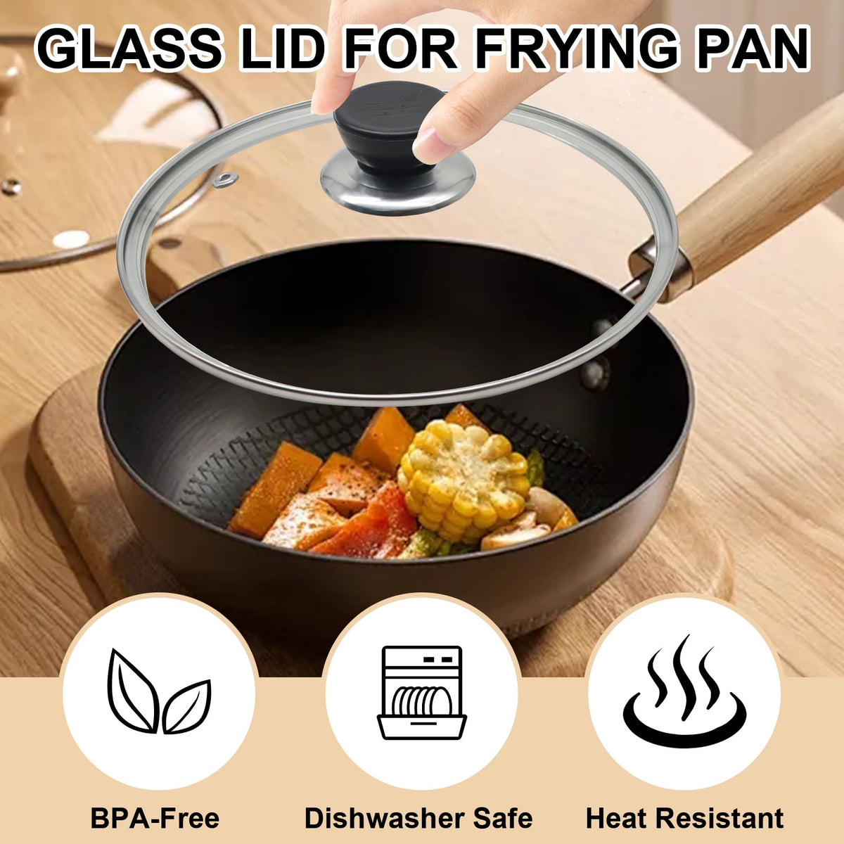 8 Inch Tempered Glass Lid with Stainless Steel Rim T79294