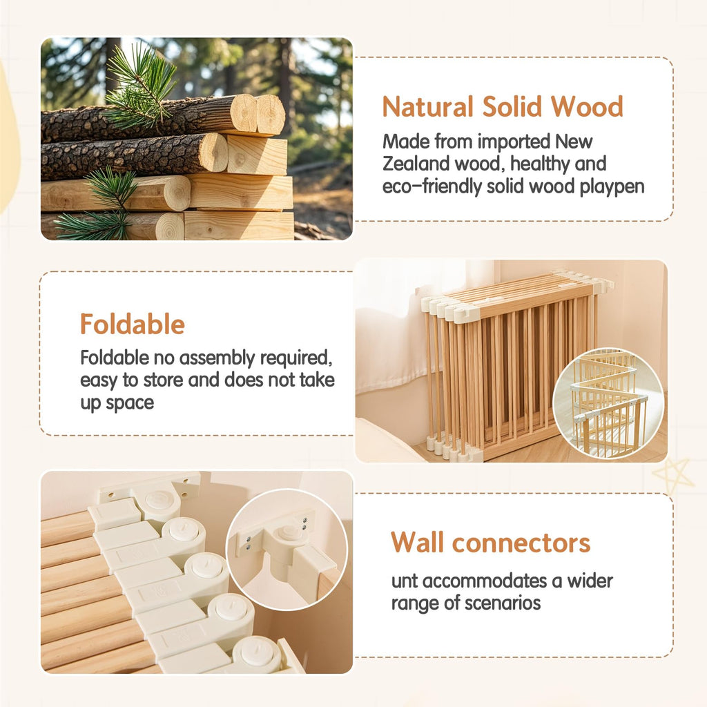 Foldable Wooden Playpen with Gate G838796