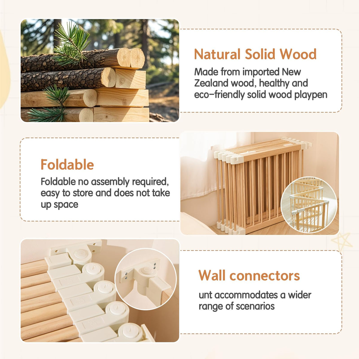 Foldable Wooden Playpen with Gate G838796