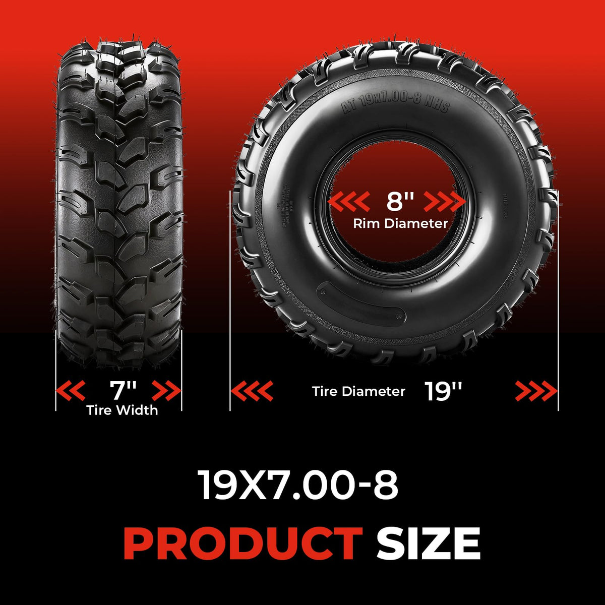 Set of 2 19x7-8 6 Ply Tubeless ATV Tires O5125