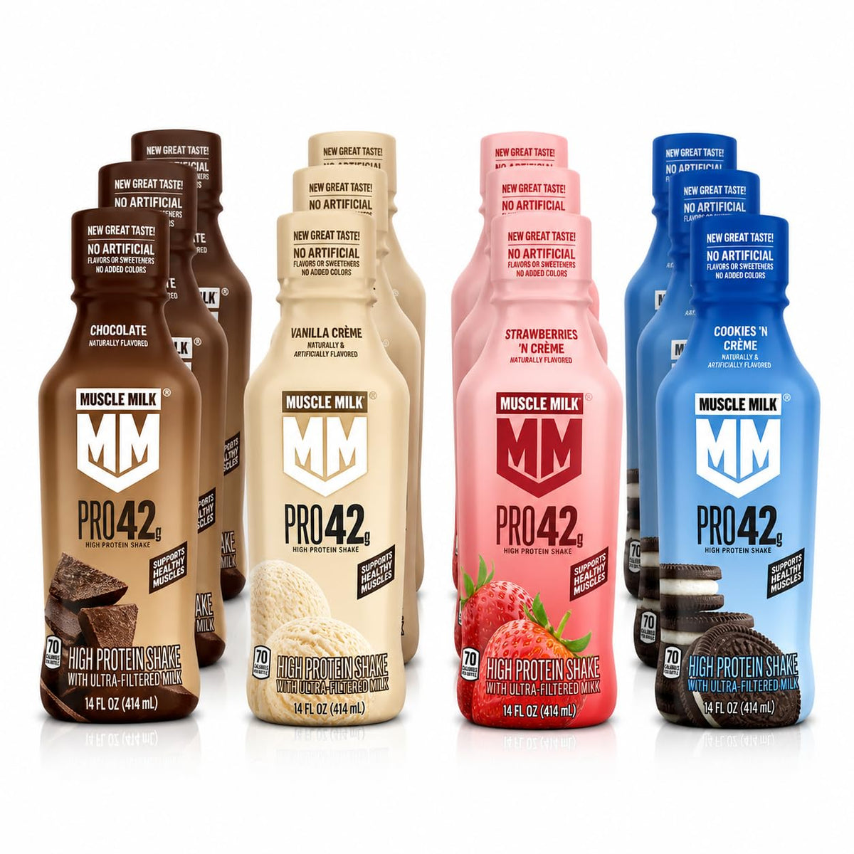 42g Protein Shake 4 Flavor Variety 14 fl oz Bottles Pack of 12 L83812