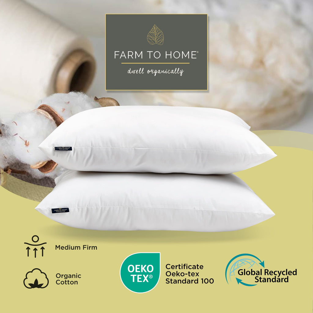 100% Organic Cotton Cover King Size Bed Pillows Set of 2 K5298