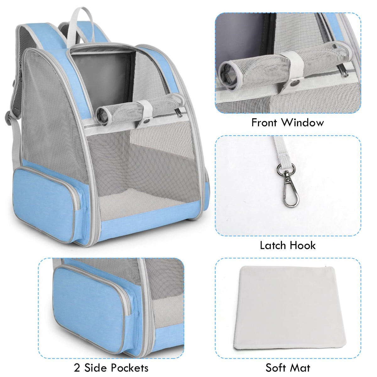 Blue Collapsible Cat Backpack Carrier with Mesh K5855