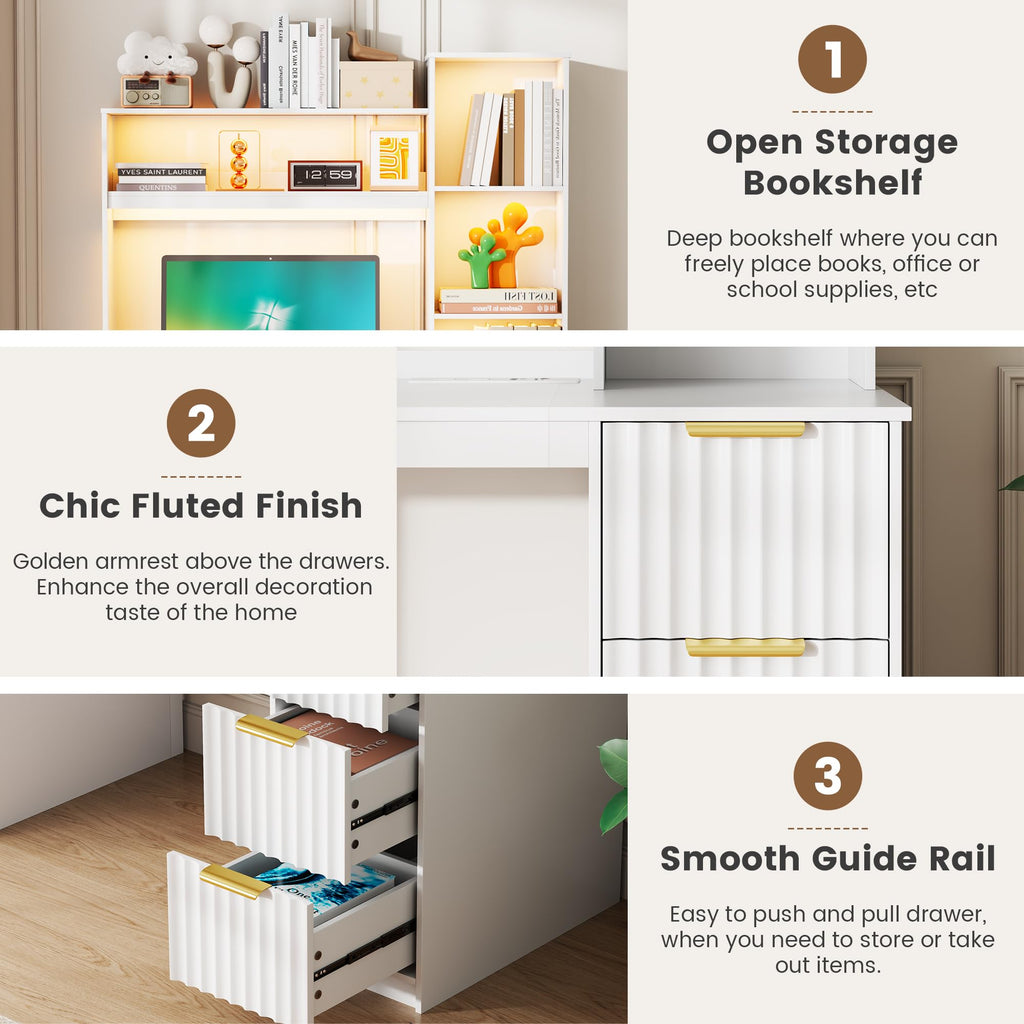 White Home Office Desk with Hutch and Drawers X36483