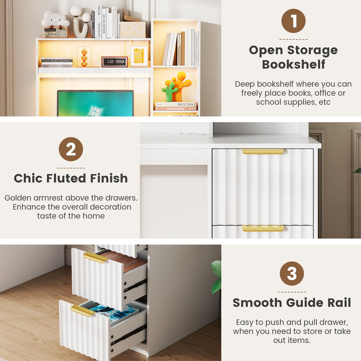 White Home Office Desk with Hutch and Drawers X36483