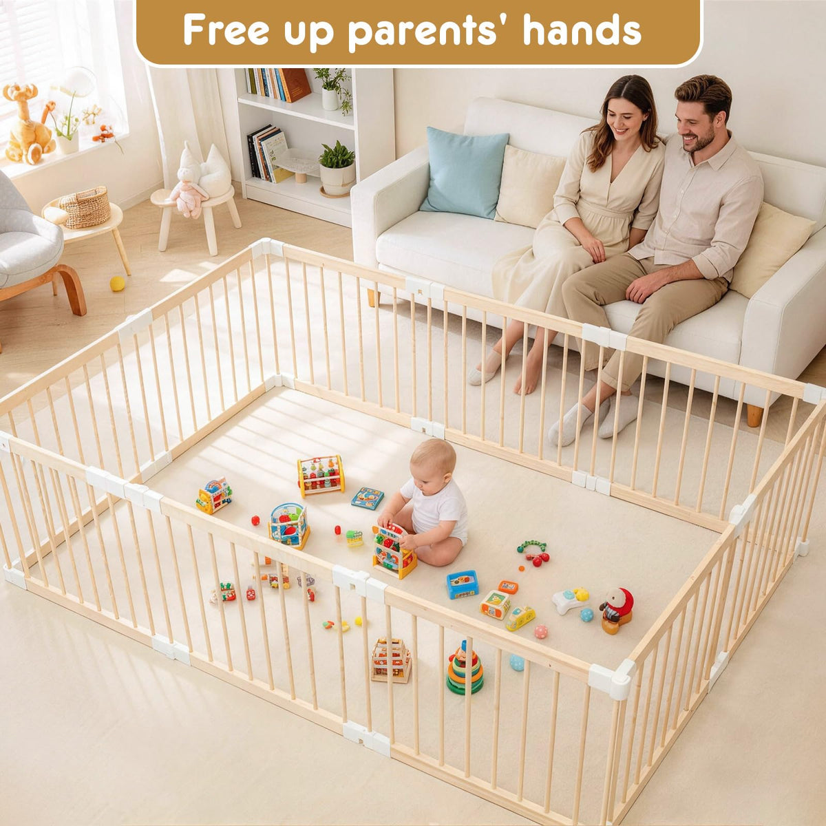 Foldable Wooden Playpen with Gate G838796