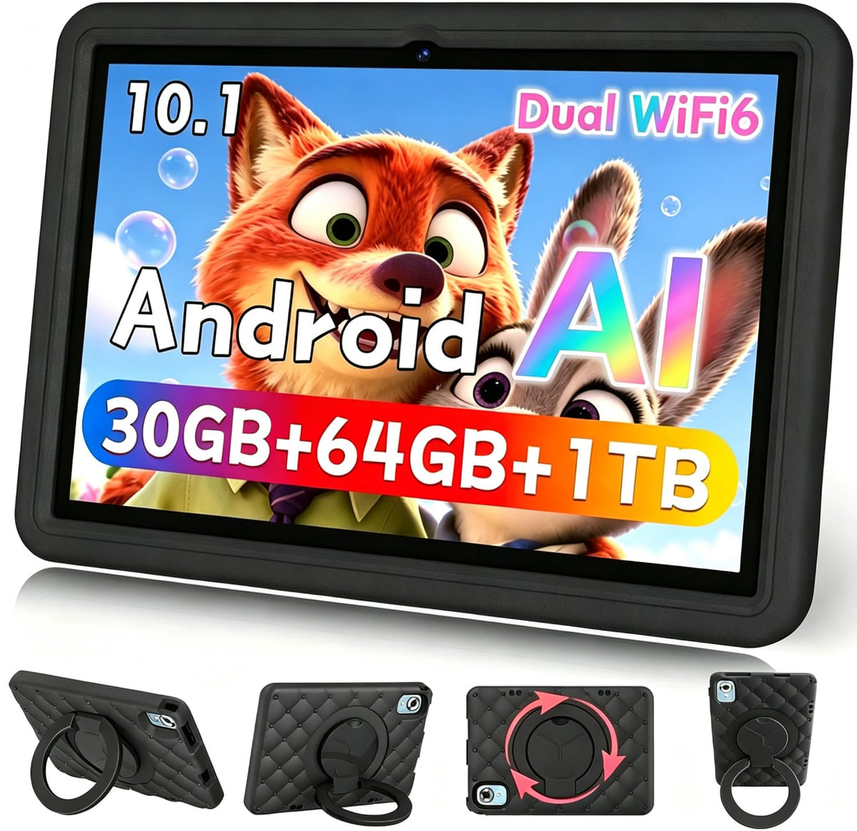 10.1 Inch Kids Tablet 64GB ROM Octa-Core Anti-Blue Light Screen Black N456512
