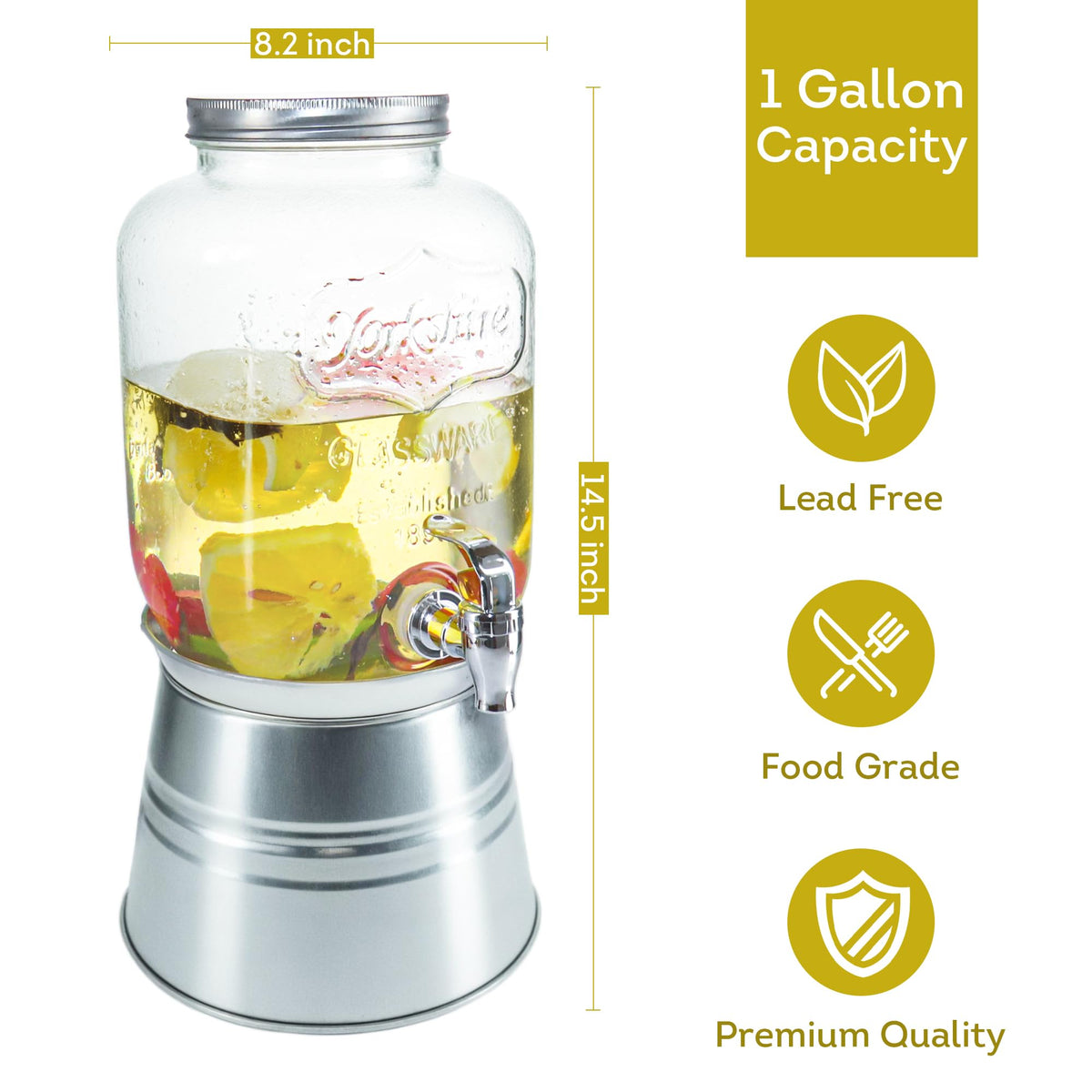 Glass Beverage Dispenser with Stand 1 Gallon I30247