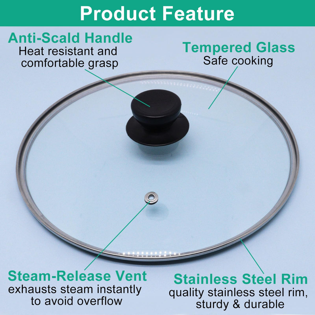 10 Inch Round Tempered Glass Pan Lid with Heat Resistant Handle Z360