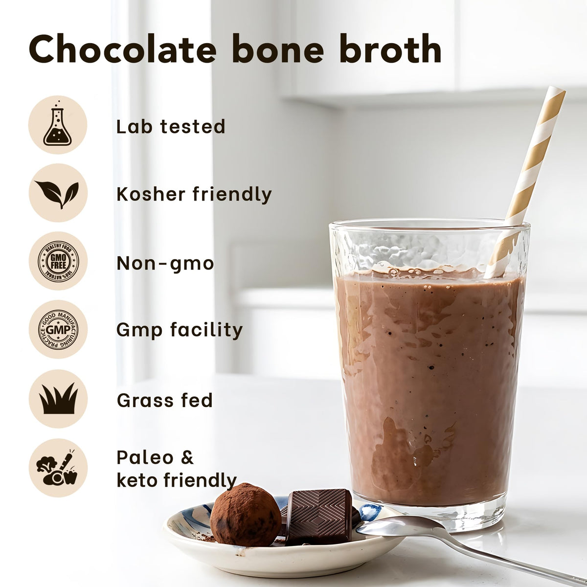 Bone Broth Protein Powder Hot Chocolate Cocoa J4578