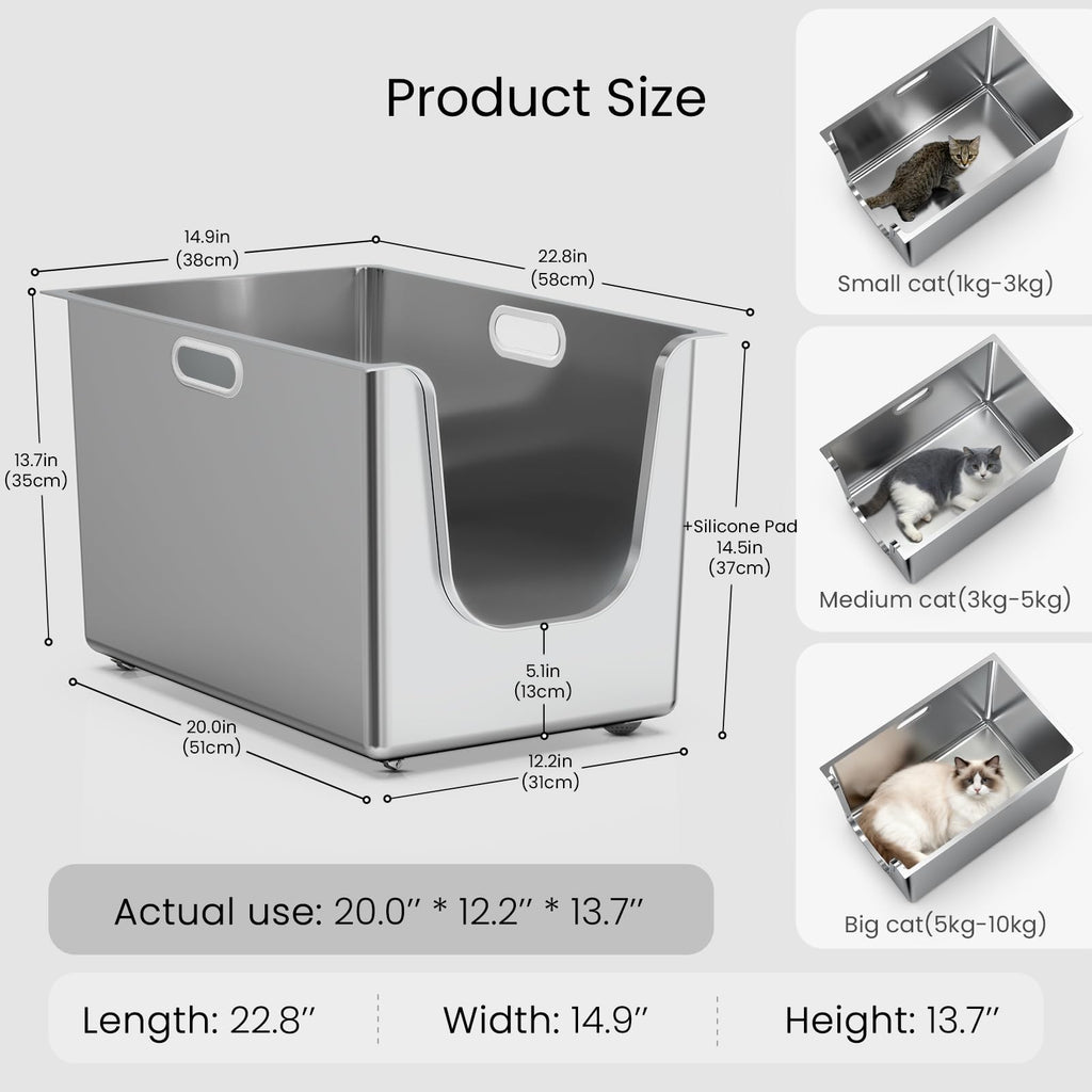 XL Stainless Steel Cat Litter Box with Low Entry V925541