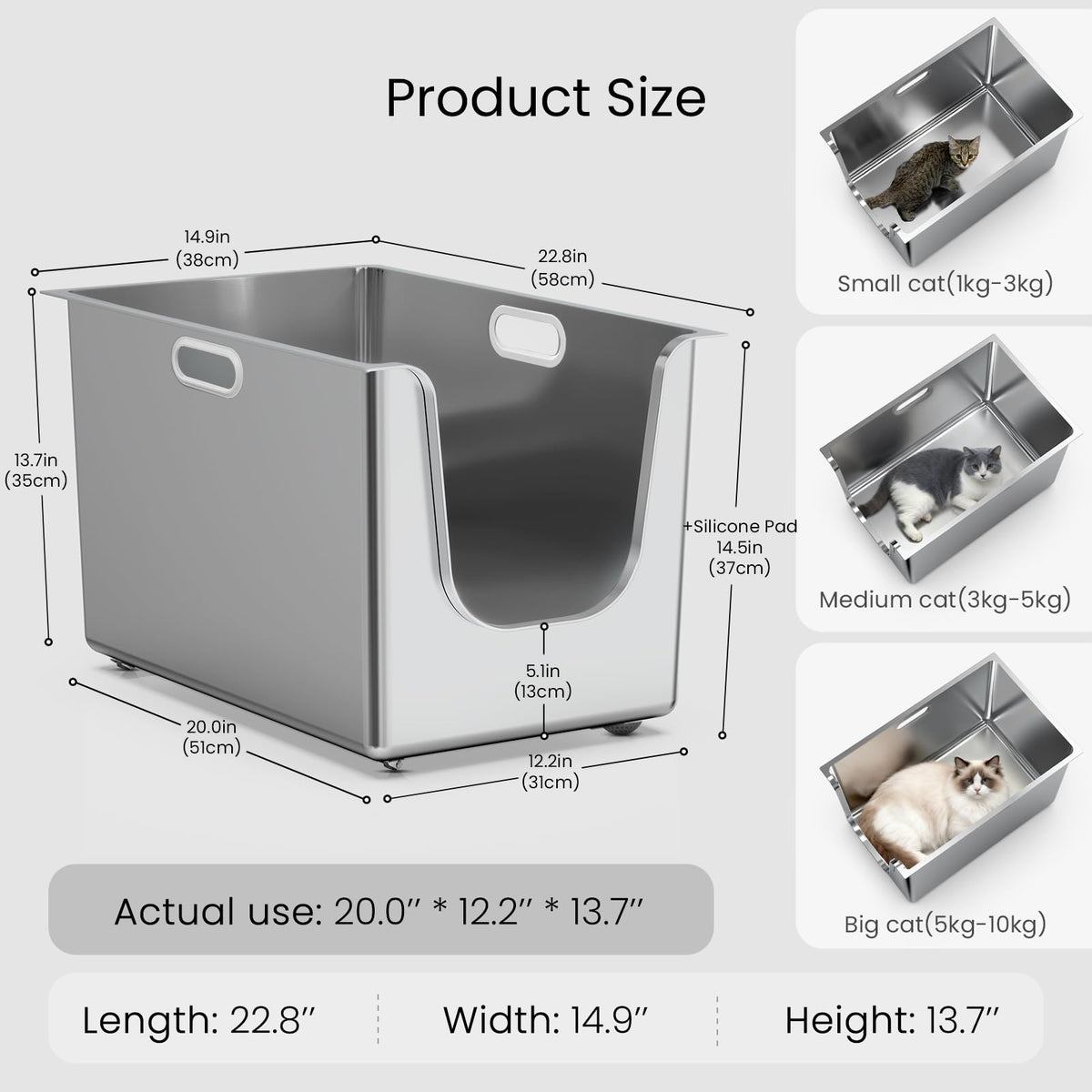 XL Stainless Steel Cat Litter Box with Low Entry V925541