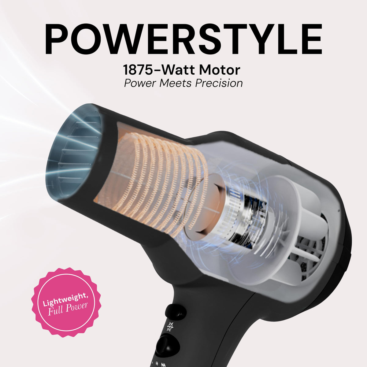 1875 Watt Ionic Hair Dryer with Diffuser & Concentrator, Black P2156