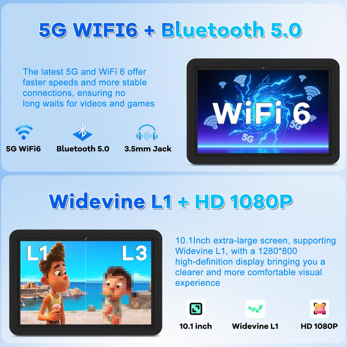 10.1 Inch Kids Tablet 64GB ROM Octa-Core Anti-Blue Light Screen Black N456512