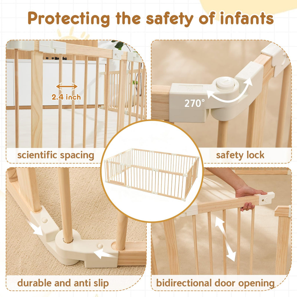 Foldable Wooden Playpen with Gate G838796