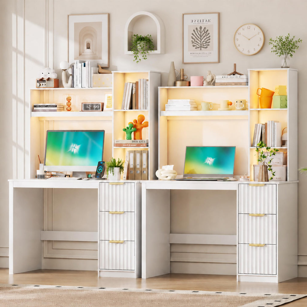 White Home Office Desk with Hutch and Drawers X36483