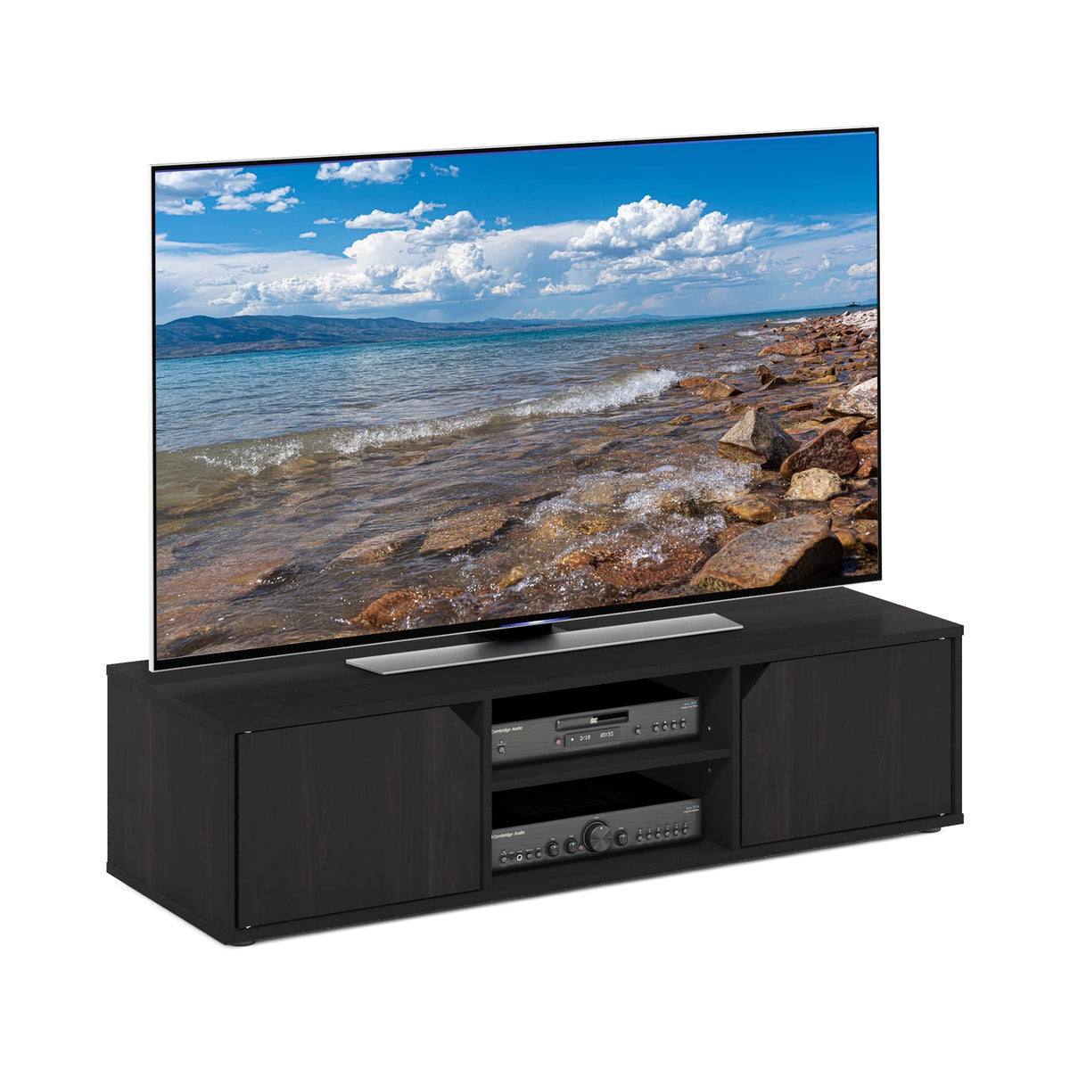Espresso 2-Tier TV Stand with Open Shelf and Door Cabinets H8286