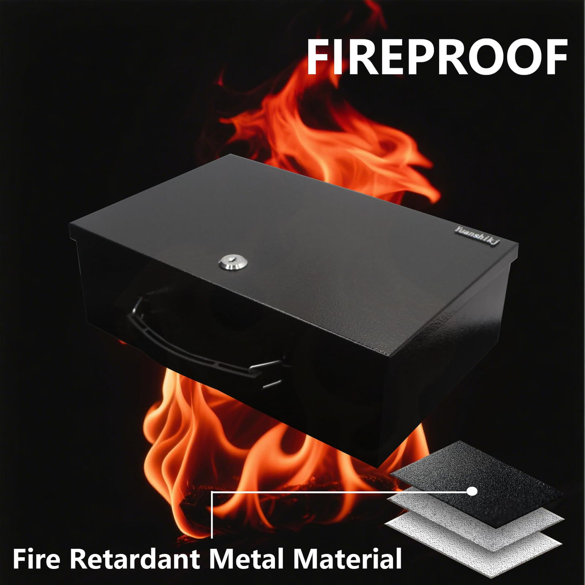 Fireproof Key Lock Steel Security Safe Box, 0.38 Cu Ft, Black H326589
