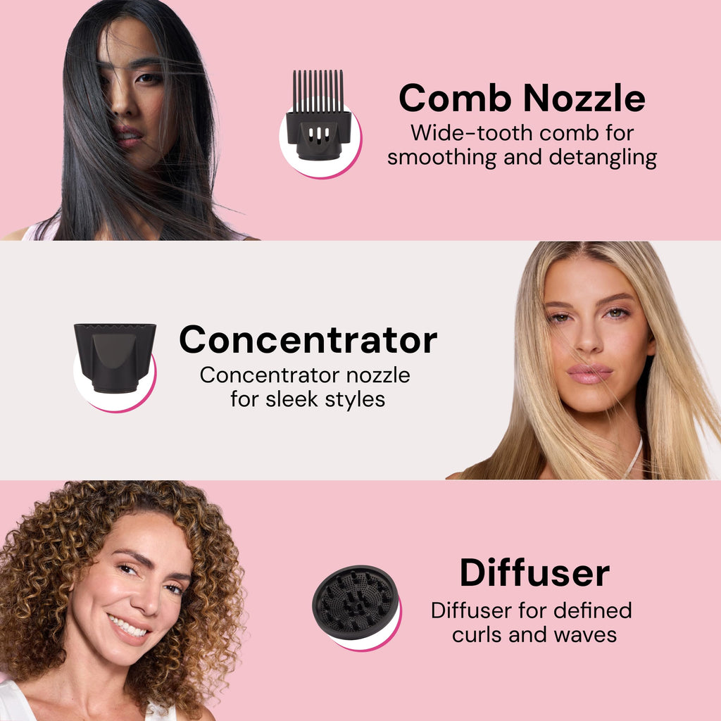 1875 Watt Ionic Hair Dryer with Diffuser & Concentrator, Black P2156