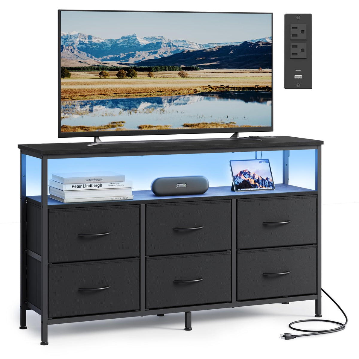 Wide Dresser with 6 Drawers & Open Shelf W6883