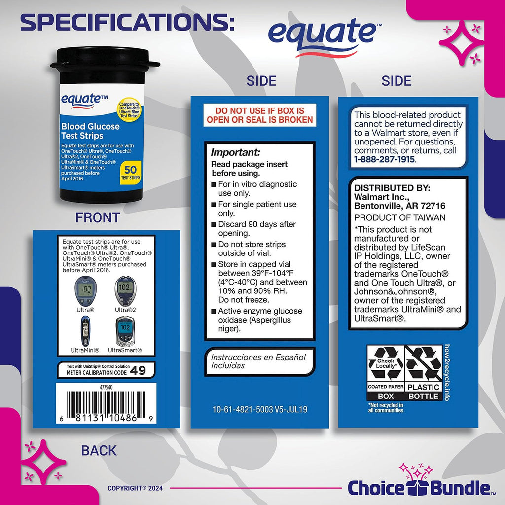 Blood Glucose Test Strips 100 Total E914526